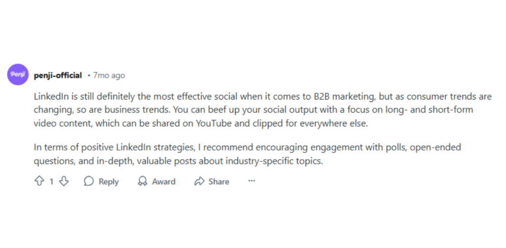 LinkedIn Comment on B2B Marketing Strategies