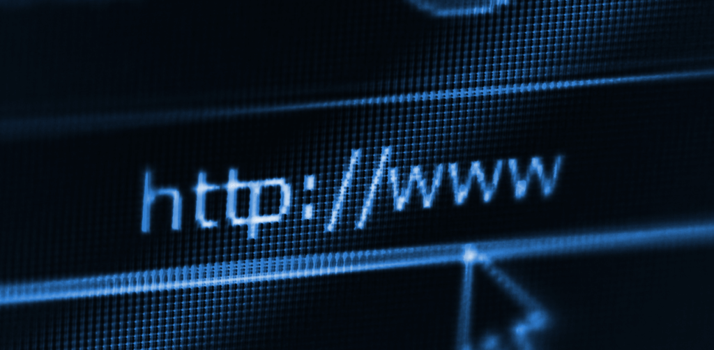 Close-up of a web browser address bar on a blue digital screen